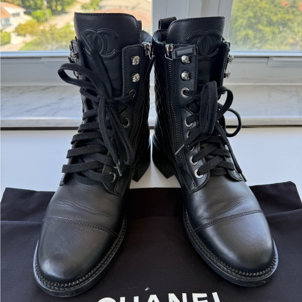 Chanel Black Leather Combat Boots 2018